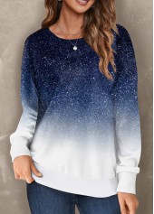 Ombre Round Neck Navy Long Sleeve Sweatshirt