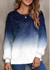 Ombre Round Neck Navy Long Sleeve Sweatshirt
