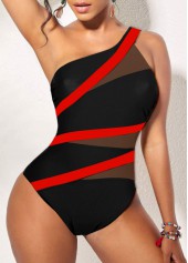 Contrast Asymmetry Black One Piece Swimwear