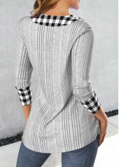 Plaid Patchwork Light Grey Asymmetrical Neck Sweatshirt