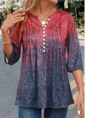 Random Floral Print Tuck Stitch Coral T Shirt