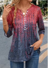 Random Floral Print Tuck Stitch Coral T Shirt