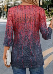 Random Floral Print Tuck Stitch Coral T Shirt