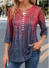 Random Floral Print Tuck Stitch Coral T Shirt