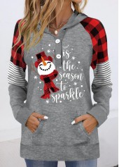 Christmas Print Patchwork Grey Long Sleeve Hoodie