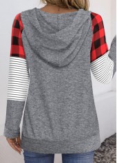 Christmas Print Patchwork Grey Long Sleeve Hoodie