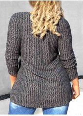 Dark Grey Plus Size Button Long Sleeve T Shirt