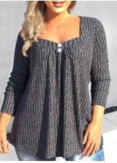 Dark Grey Plus Size Button Long Sleeve T Shirt