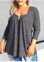 Dark Grey Plus Size Button Long Sleeve T Shirt