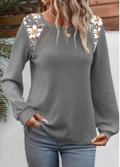 Floral Print Patchwork Dark Grey Long Sleeve Sweatshirt