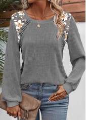 Floral Print Patchwork Dark Grey Long Sleeve Sweatshirt