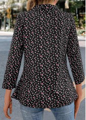 Ditsy Floral Print Button Black Long Sleeve Blouse