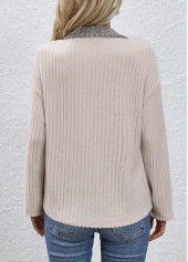 Button Beige Long Sleeve Turn Down Collar Sweatshirt
