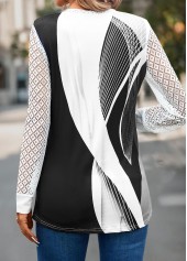 Geometric Print Lace Grey Long Sleeve T Shirt
