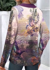 Paisley Print Button Dark Reddish Purple T Shirt