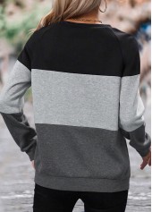Patchwork Dark Grey Long Sleeve Round Neck Sweatshirt