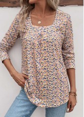 Ditsy Floral Print Ruched Yellow Long Sleeve T Shirt