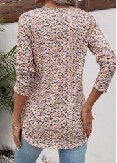 Ditsy Floral Print Ruched Yellow Long Sleeve T Shirt