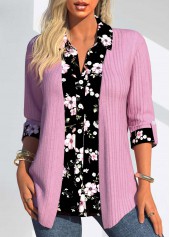 Random Floral Print Pink Fake Two Piece Twinset