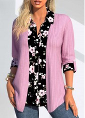 Random Floral Print Pink Fake Two Piece Twinset