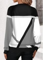 Geometric Print Patchwork Black Split Neck Sweatshirt