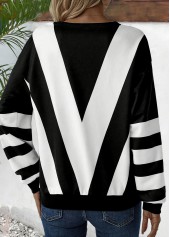Striped Zipper Black Long Sleeve Round Neck Sweatshirt