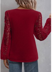 Wine Red Plus Size Lace Long Sleeve Blouse