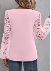 Lace Light Pink Long Sleeve Asymmetrical Neck Blouse