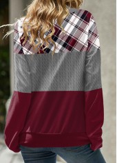 Multi Color Plaid Patchwork Long Sleeve Cowl Neck Sweatshirt