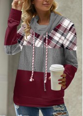Multi Color Plaid Patchwork Long Sleeve Cowl Neck Sweatshirt