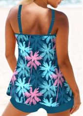 Mid Waisted Tropical Plants Print Circular Ring Tankini Set