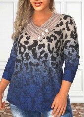Dark Blue Plus Size Asymmetry Leopard T Shirt
