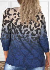 Dark Blue Plus Size Asymmetry Leopard T Shirt