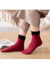 Mid Calf Wine Red Plush Socks