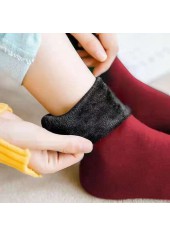 Mid Calf Wine Red Plush Socks
