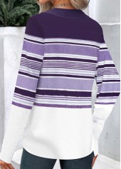 Striped Button Long Sleeve Asymmetrical Neck T Shirt