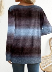 Ombre Patchwork Long Sleeve Round Neck T Shirt