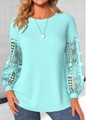 Lace Mint Green Long Sleeve Round Neck Sweatshirt