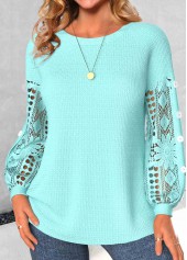 Lace Mint Green Long Sleeve Round Neck Sweatshirt