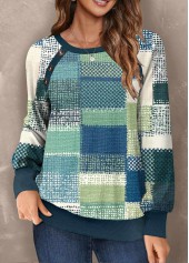 Geometric Print Button Multi Color Long Sleeve Sweatshirt