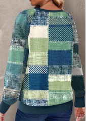 Geometric Print Button Multi Color Long Sleeve Sweatshirt
