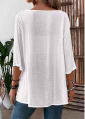 Patchwork White 3/4 Sleeve V Neck Blouse
