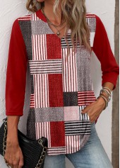 Geometric Print Wine Red T Shirt