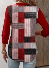 Geometric Print Wine Red T Shirt