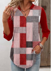 Geometric Print Wine Red T Shirt