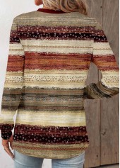 Graffiti Print Patchwork Wine Red Long Sleeve T Shirt