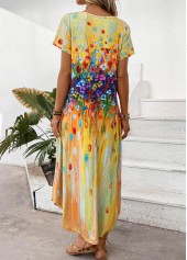 Random Floral Print Pocket Yellow Maxi Shift Dress