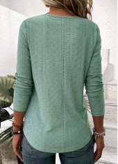 Criss Cross Green Long Sleeve V Neck T Shirt