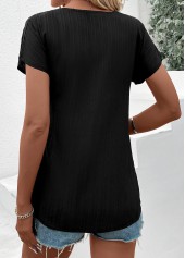Patchwork Black Short Sleeve Split Neck T Shirt