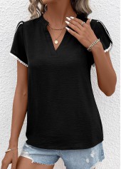 Patchwork Black Short Sleeve V Neck T Shirt